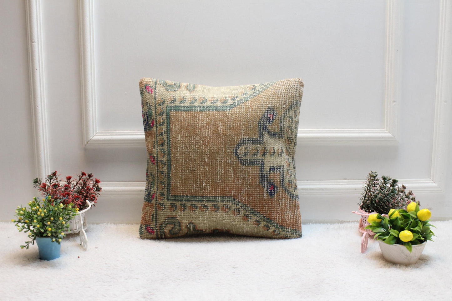 Handmade Turkish Rug Pillow Cover: Upcycled Kilim, 16x16 Square