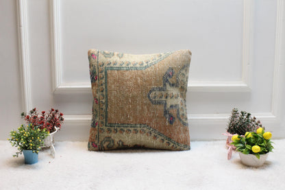 Handmade Turkish Rug Pillow Cover: Upcycled Kilim, 16x16 Square