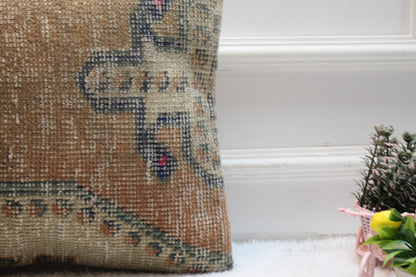 Handmade Turkish Rug Pillow Cover: Upcycled Kilim, 16x16 Square