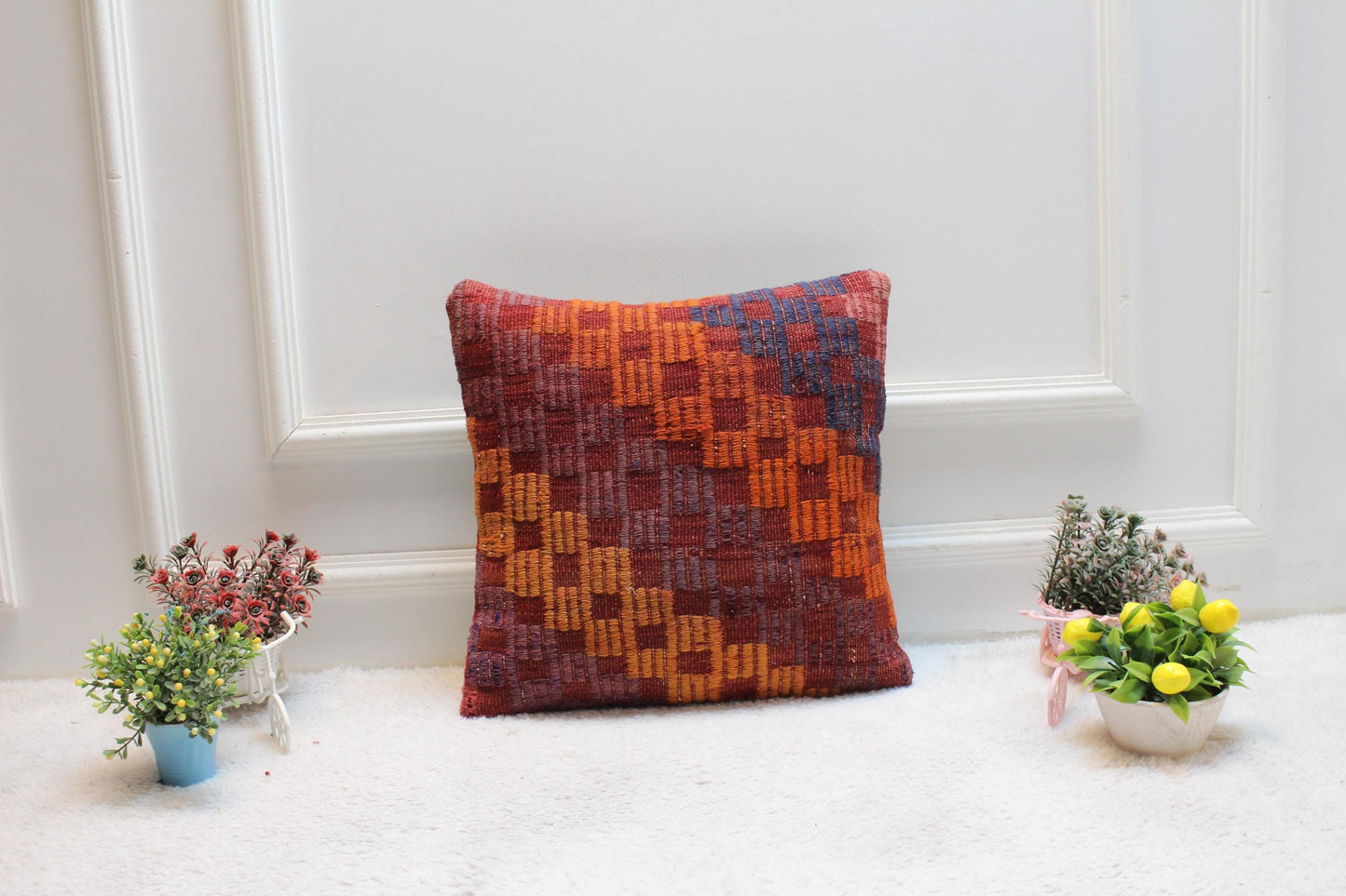 Rainbow Kilim Pillow Cover: Vintage Woven Wool, 16x16"