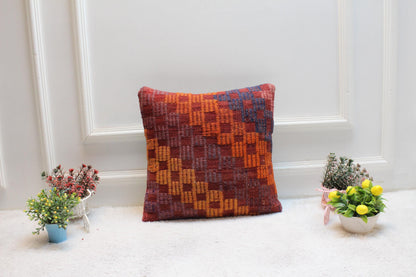 Rainbow Kilim Pillow Cover: Vintage Woven Wool, 16x16"