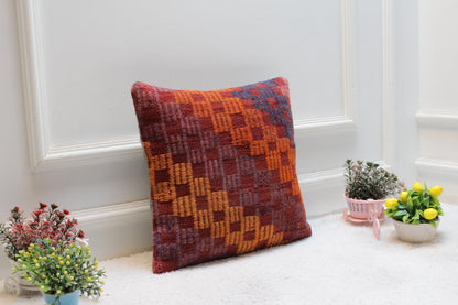 Rainbow Kilim Pillow Cover: Vintage Woven Wool, 16x16"