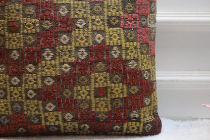 Handmade Kilim Pillow Cover: 16x16 Bohemian Woven Throw Pillow