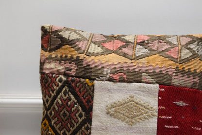 Kilim Pillow - Handmade Patchwork Design 16x16 Square Decorative Organic Wool Pillow Case