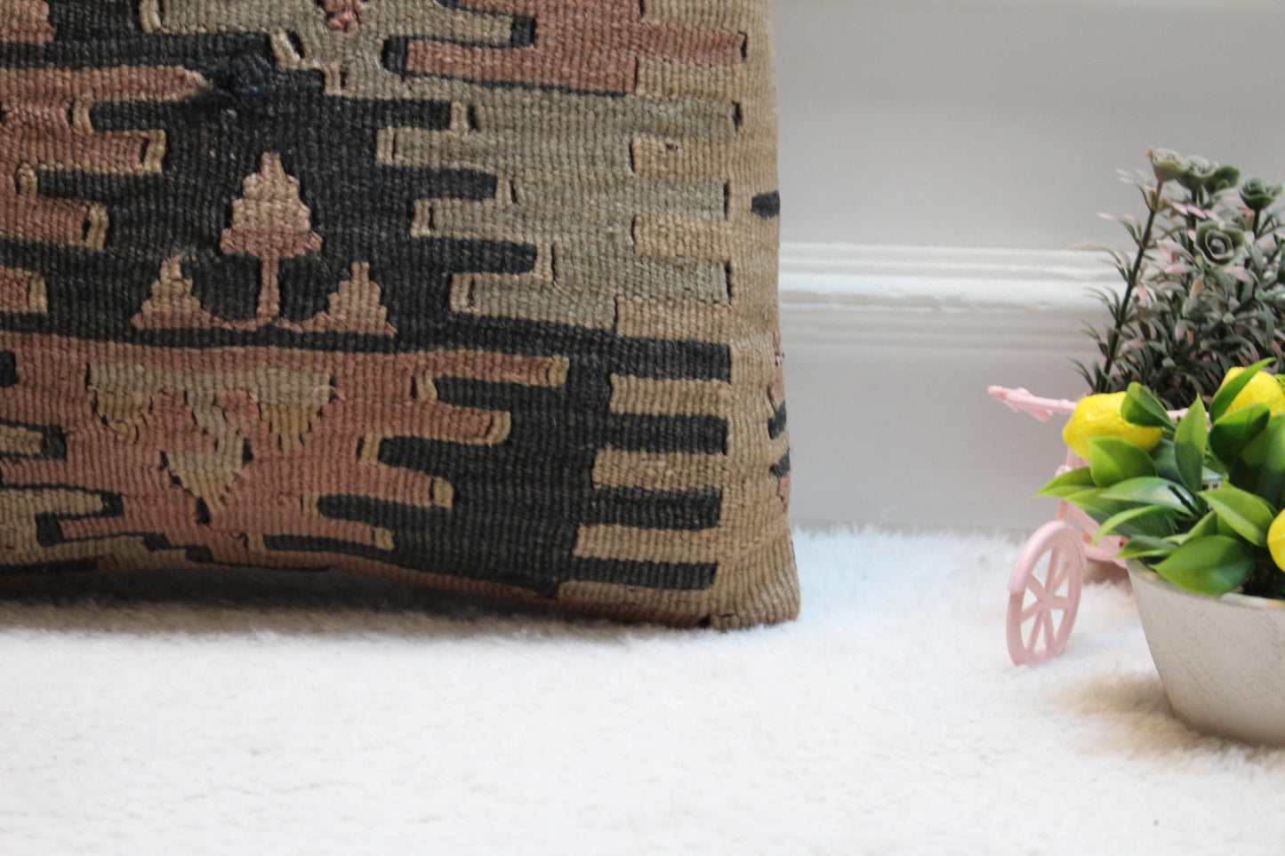 Handmade Kilim Pillow Cover: Upcycled Woven Rug, Bohemian Decor (16x16 inch)