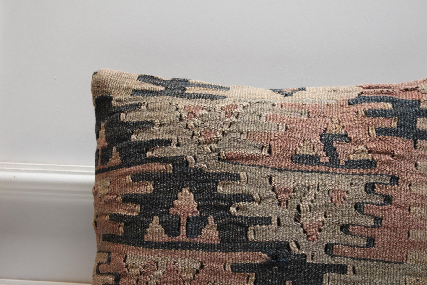 Handmade Kilim Pillow Cover: Upcycled Woven Rug, Bohemian Decor (16x16 inch)