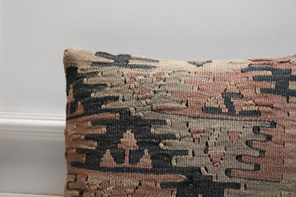 Handmade Kilim Pillow Cover: Upcycled Woven Rug, Bohemian Decor (16x16 inch)