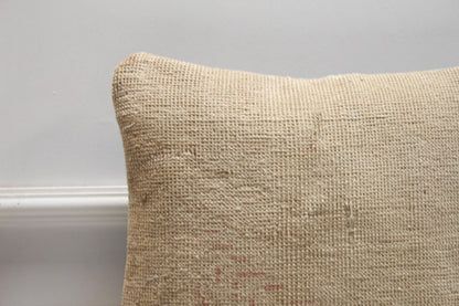 Beige Turkish Rug Pillow Cover: Vintage Wool Kilim, 16x16 Square