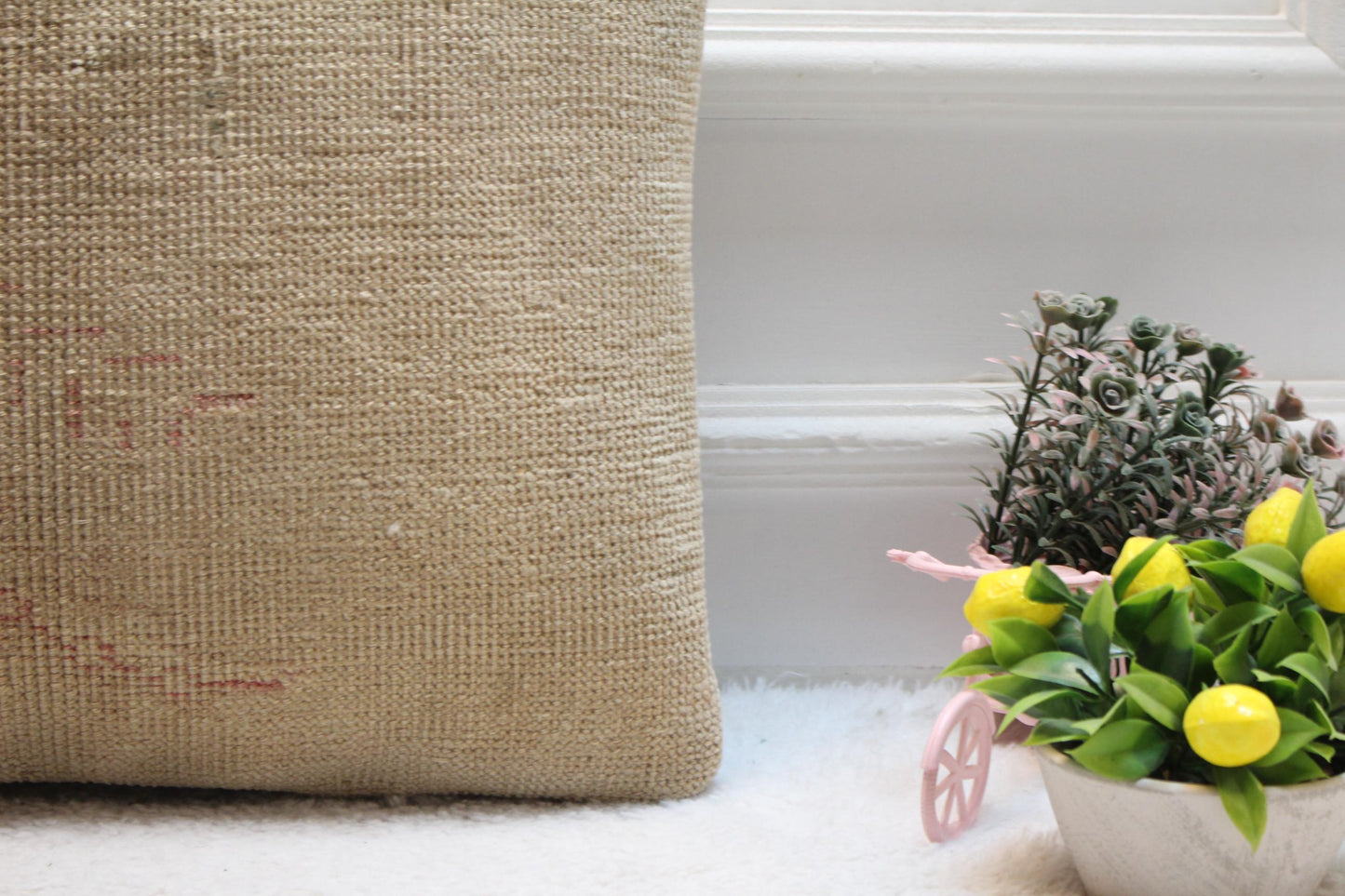 Beige Turkish Rug Pillow Cover: Vintage Wool Kilim, 16x16 Square