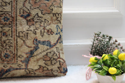 Handmade Turkish Rug Pillow Cover: Red & Beige Woven Wool, 16x16 Square