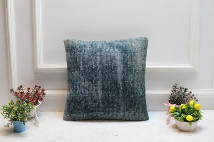 Blue Kilim Pillow Cover: 16x16 Turkish Rug, Upcycled Wool