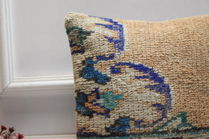 Handmade Turkish Rug Pillow Cover: Beige Wool Kilim, 16x16 Square