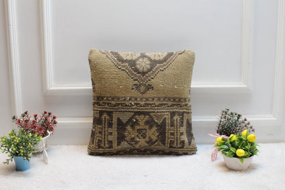 Vintage Turkish Rug Pillow Cover: Organic Wool Anatolian Throw Pillow, 16x16 inch