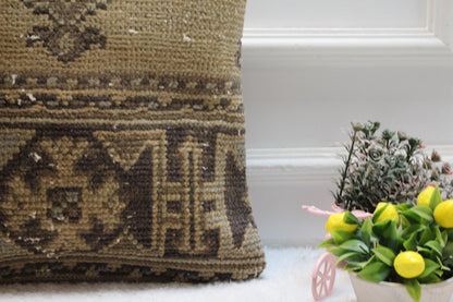Vintage Turkish Rug Pillow Cover: Organic Wool Anatolian Throw Pillow, 16x16 inch