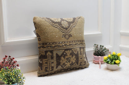 Vintage Turkish Rug Pillow Cover: Organic Wool Anatolian Throw Pillow, 16x16 inch
