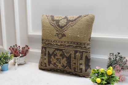 Vintage Turkish Rug Pillow Cover: Organic Wool Anatolian Throw Pillow, 16x16 inch