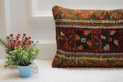 Vintage Turkish Rug Pillow Cover: Upcycled Kilim Lumbar Cushion (12x24 in)