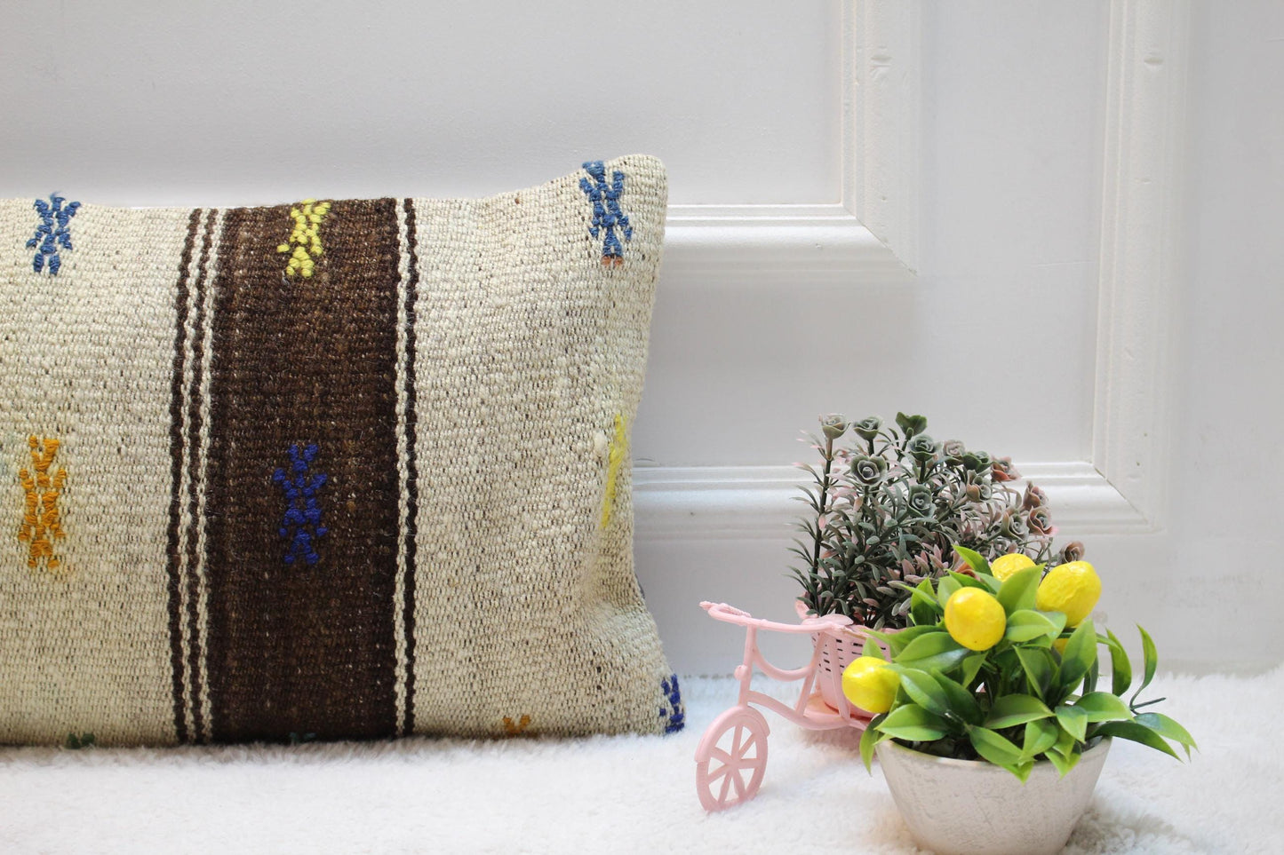 Striped Kilim Pillow Cover (12x24 in): Handmade Upcycled Woven Rug