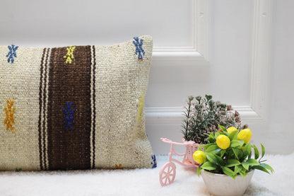 Striped Kilim Pillow Cover (12x24 in): Handmade Upcycled Woven Rug