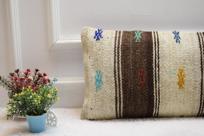 Striped Kilim Pillow Cover (12x24 in): Handmade Upcycled Woven Rug