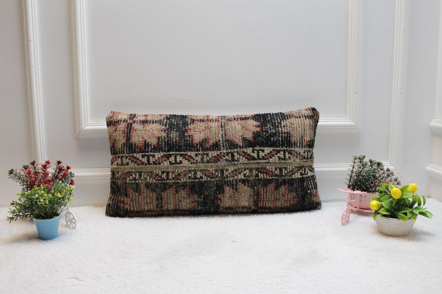 Handmade Kilim Lumbar Pillow Cover: Upcycled Woven Rug, 12x24 inc