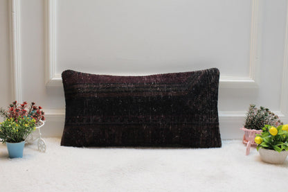 Black & Purple Vintage Turkish Rug Lumbar Pillow Cover (12x24 in)