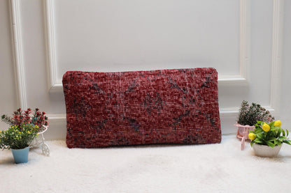 Handmade Red Kilim Lumbar Pillow Cover: Upcycled Woven Rug, 12x24 inc