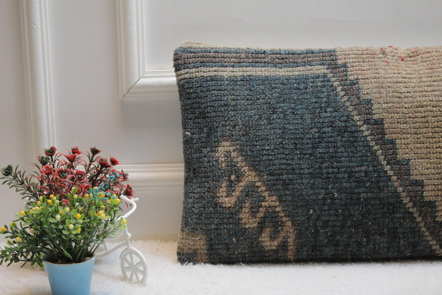 Handmade Kilim Lumbar Pillow Cover: Upcycled Woven Rug, Boho Decor (12x24 inch)