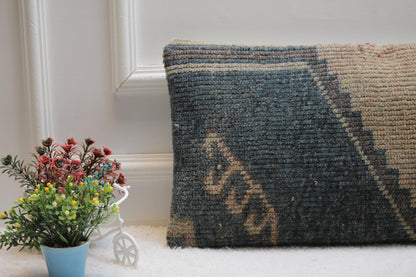 Handmade Kilim Lumbar Pillow Cover: Upcycled Woven Rug, Boho Decor (12x24 inch)