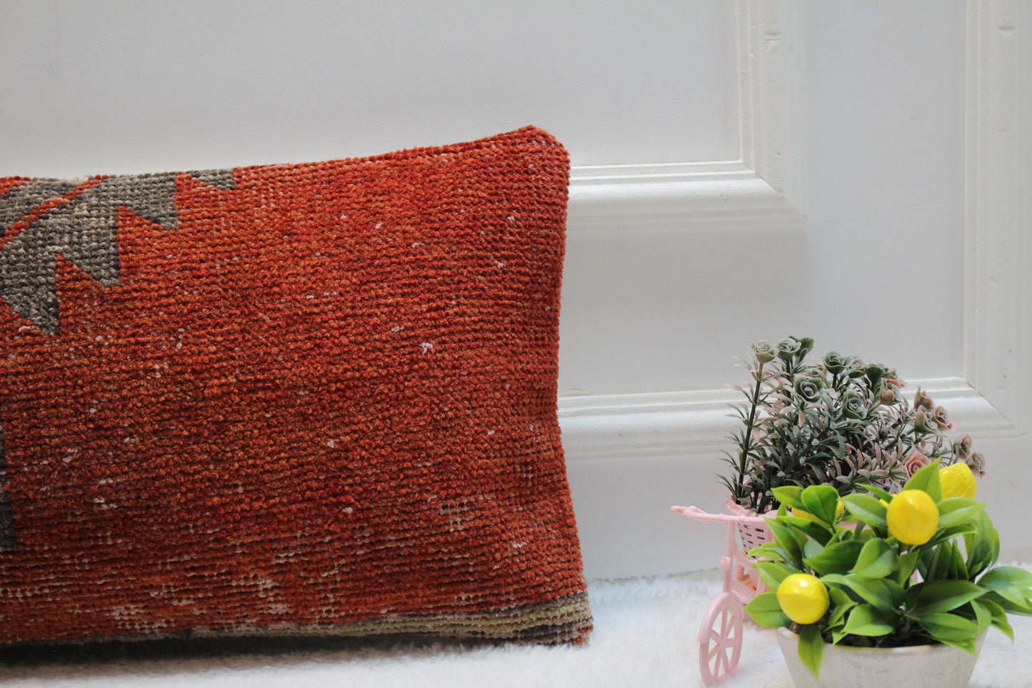 Red Turkish Rug Lumbar Pillow Cover: Vintage Woven Wool, 12x24 inch