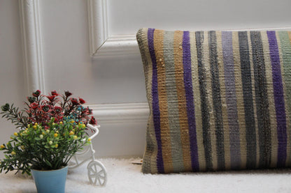 Striped Vintage Turkish Kilim Pillow Cover (12x24 inch)