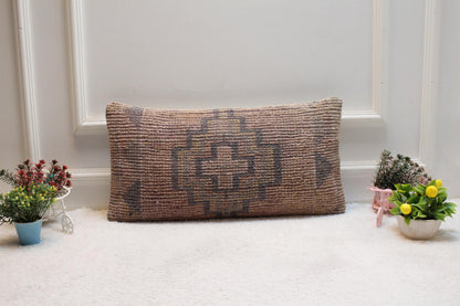 Boho Lumbar Pillow Cover: Pink Turkish Rug, Organic Wool (12x24 in)