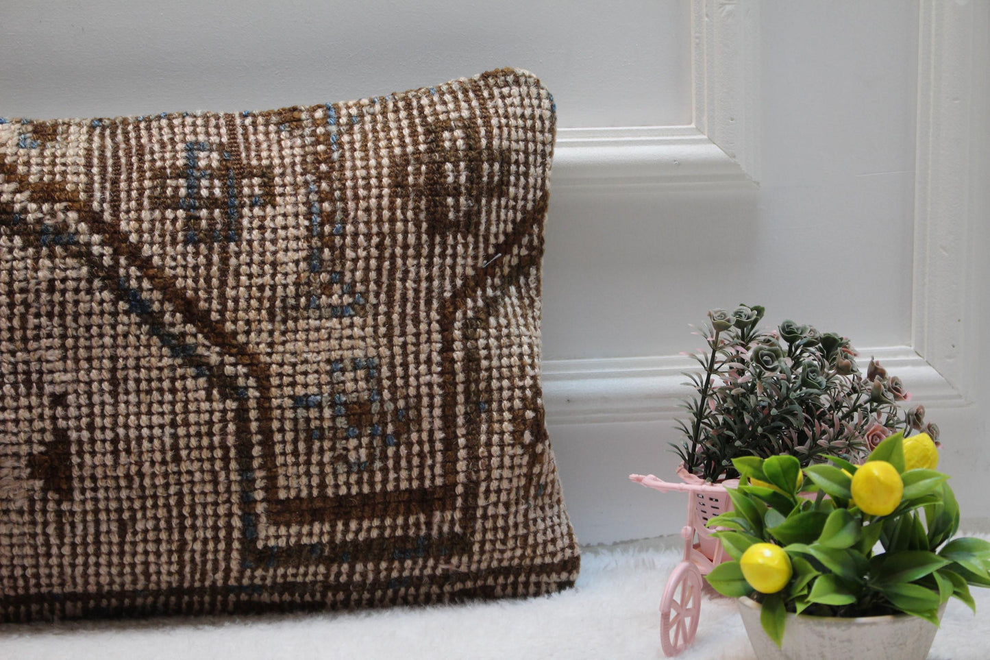 Vintage Turkish Rug Lumbar Pillow Cover: Brown Anatolian Design, 12x24 inch