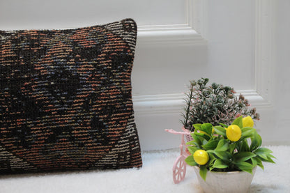Handmade Kilim Lumbar Pillow Cover: Geometric Boho Design (12x24 inc)