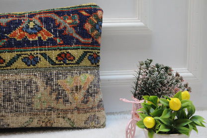 Handmade Kilim Lumbar Pillow Cover: Upcycled Woven Wool, Boho Patchwork (12x24 in)