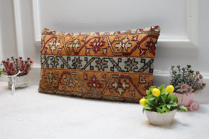 Handmade Turkish Rug Pillow Cover: Patchwork Boho Decor (12x24 in)