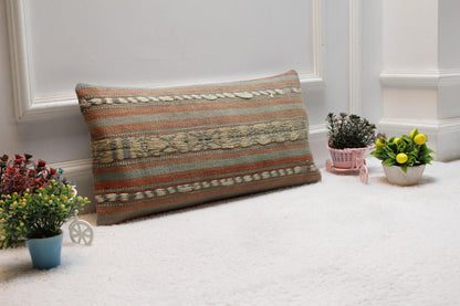 Striped Kilim Lumbar Pillow Cover: 12x24 Boho Decor