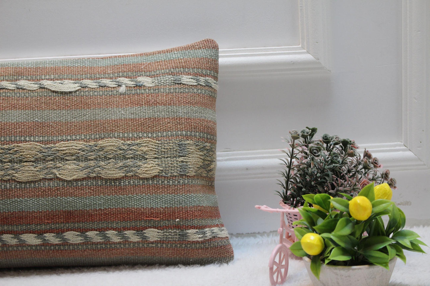 Striped Kilim Lumbar Pillow Cover: 12x24 Boho Decor