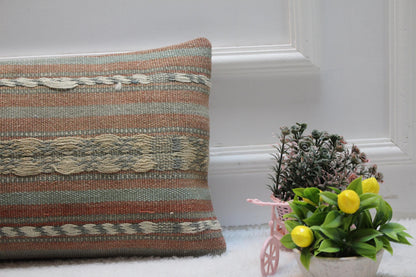Striped Kilim Lumbar Pillow Cover: 12x24 Boho Decor