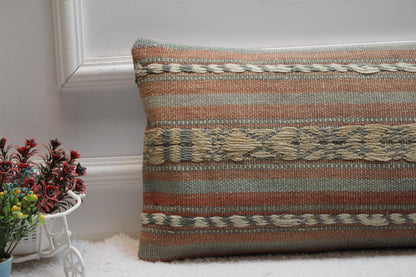 Striped Kilim Lumbar Pillow Cover: 12x24 Boho Decor