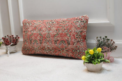 Red Turkish Rug Pillow Cover: Vintage Anatolian Kilim, 12x24 inch