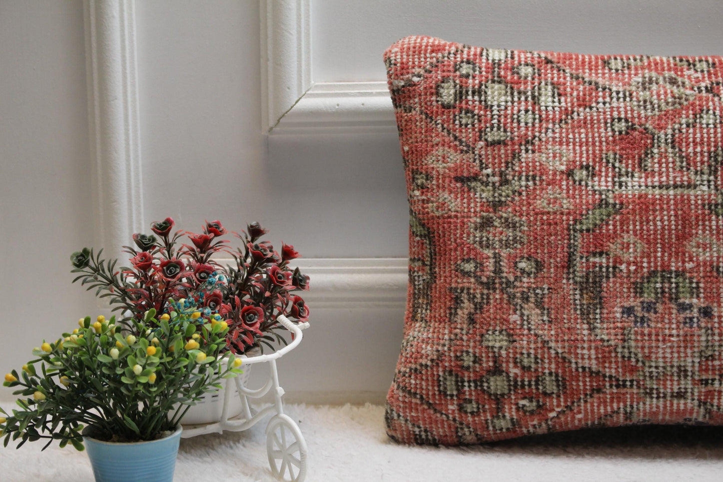 Red Turkish Rug Pillow Cover: Vintage Anatolian Kilim, 12x24 inch