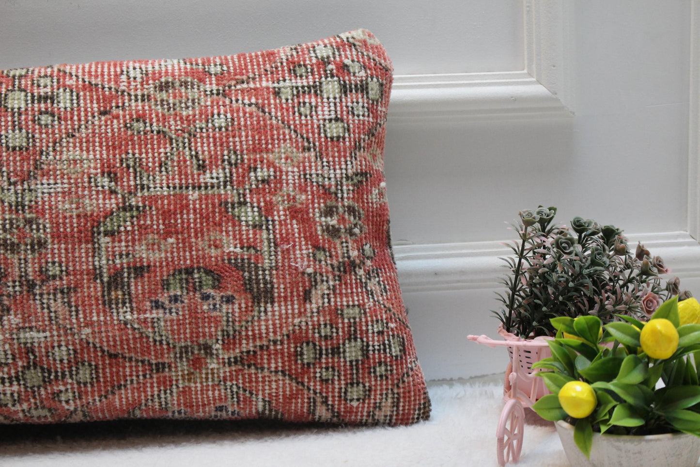 Red Turkish Rug Pillow Cover: Vintage Anatolian Kilim, 12x24 inch