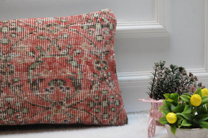 Red Turkish Rug Pillow Cover: Vintage Anatolian Kilim, 12x24 inch