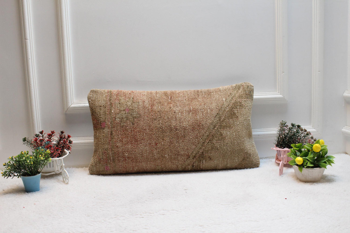 Anatolian Kilim Lumbar Pillow Cover: Upcycled Turkish Rug, 12x24 inc