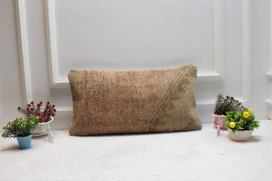 Anatolian Kilim Lumbar Pillow Cover: Upcycled Turkish Rug, 12x24 inc