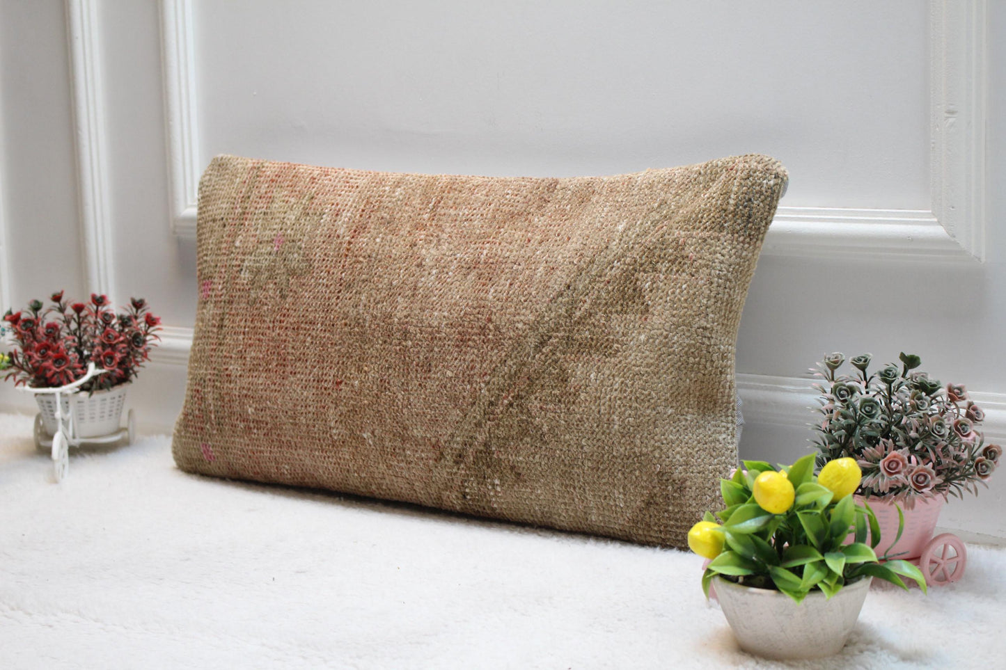Anatolian Kilim Lumbar Pillow Cover: Upcycled Turkish Rug, 12x24 inc