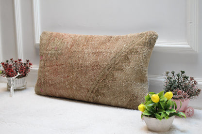 Anatolian Kilim Lumbar Pillow Cover: Upcycled Turkish Rug, 12x24 inc