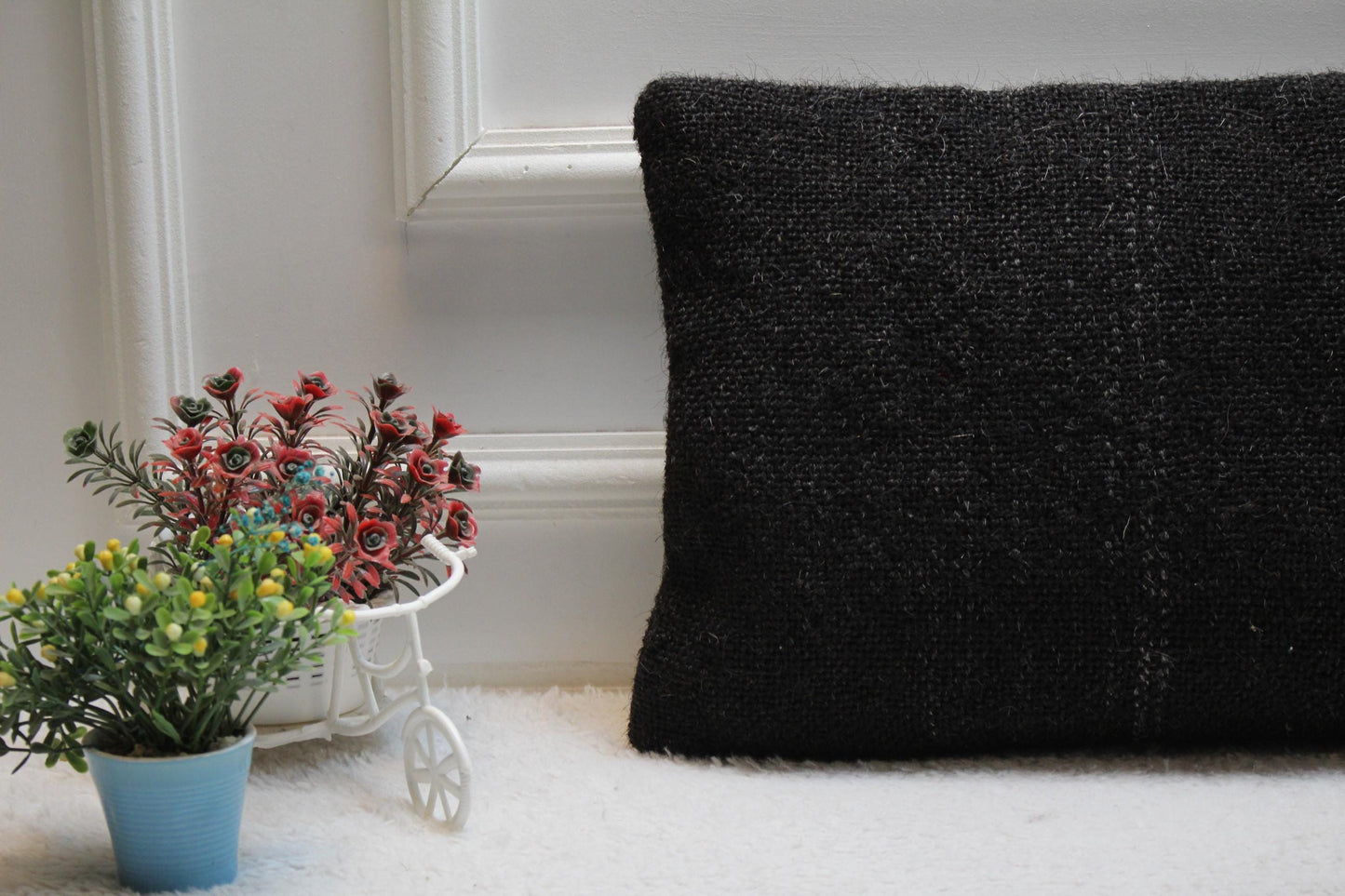 Black Kilim Lumbar Pillow Cover: Vintage Woven Rug, 12x24 inch