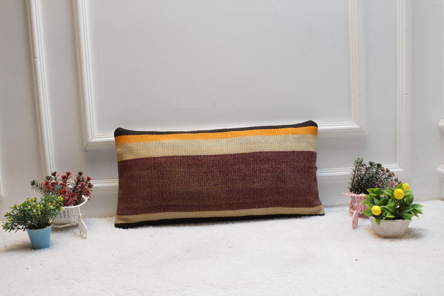 Vintage Kilim Pillow Cover: Organic Wool Boho Lumbar Pillow, 12x24